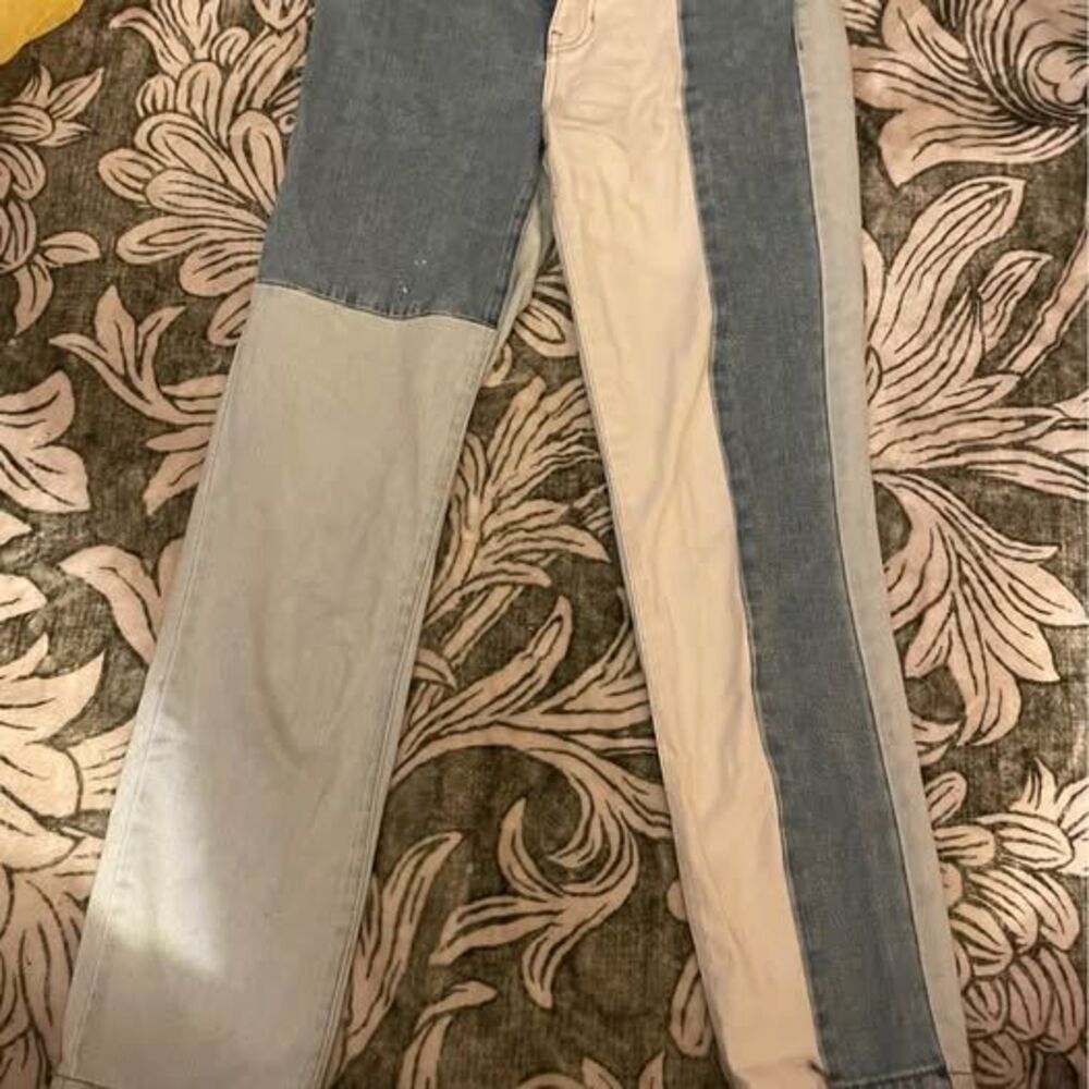 Pacsun Ecohopper Tricolor Patchwork Colorblock Highrise Mom Jeans, 25" Waist